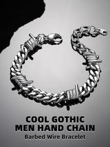 Bestyle Stainless Steel Barbed Wire Bracelets 9mm Thick Heavy Men Hand Chain Unisex Silver Cuban Chain Bracelet Punk Gothic Bracelets for Men Women