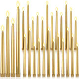 Rossesay 24 Pcs Flameless LED Taper Candles Battery Operated Candles 8.58'', 9.69'', 10.98'', 12.91'', 12.8'' Flameless Candlesticks Flickering for Halloween Christmas Church Wedding(Golden)