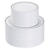 Goodluck 200PCS Silver Plastic Plates, Heavy Duty Disposable Gold Plates with 100 10.25 inch Dinner Plates and 100 7.5 inch Dessert Plates, Disposable Plates for Party, Holiday, Wedding, Christmas