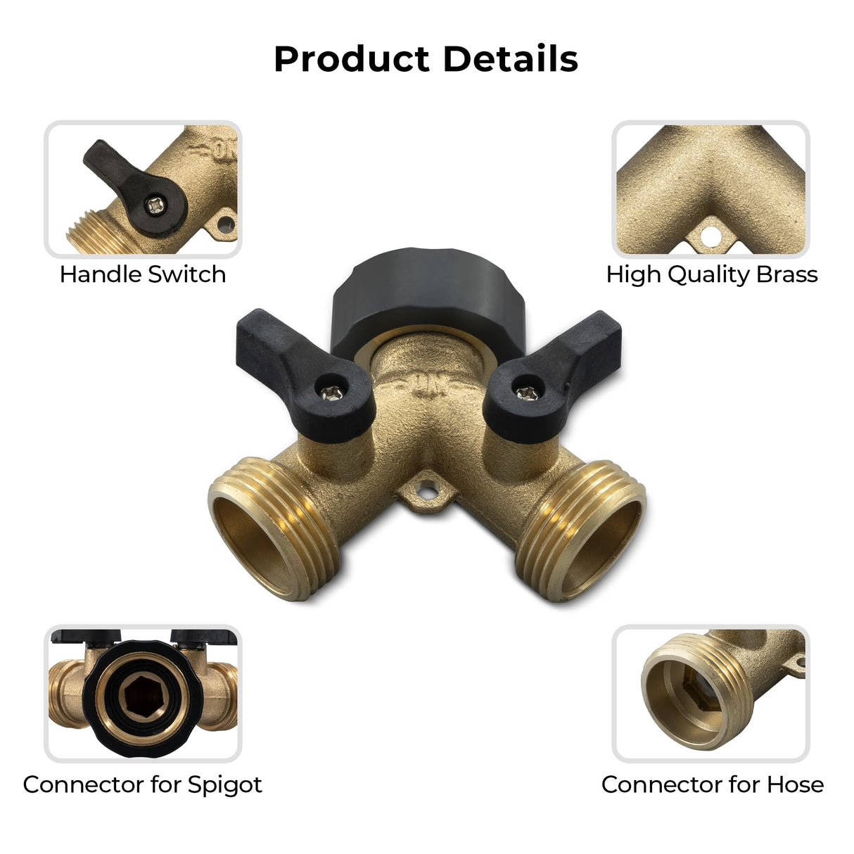 Vancoco Garden Hose Splitter - 2 Way Hose Splitte rwith On/Off Valves, 3/4 inch Garden Hose Connector and Y Splitter, Adapter for Garden Tap, Outdoor Outlet ＆ Spigot