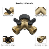 Vancoco Garden Hose Splitter - 2 Way Hose Splitte rwith On/Off Valves, 3/4 inch Garden Hose Connector and Y Splitter, Adapter for Garden Tap, Outdoor Outlet ＆ Spigot