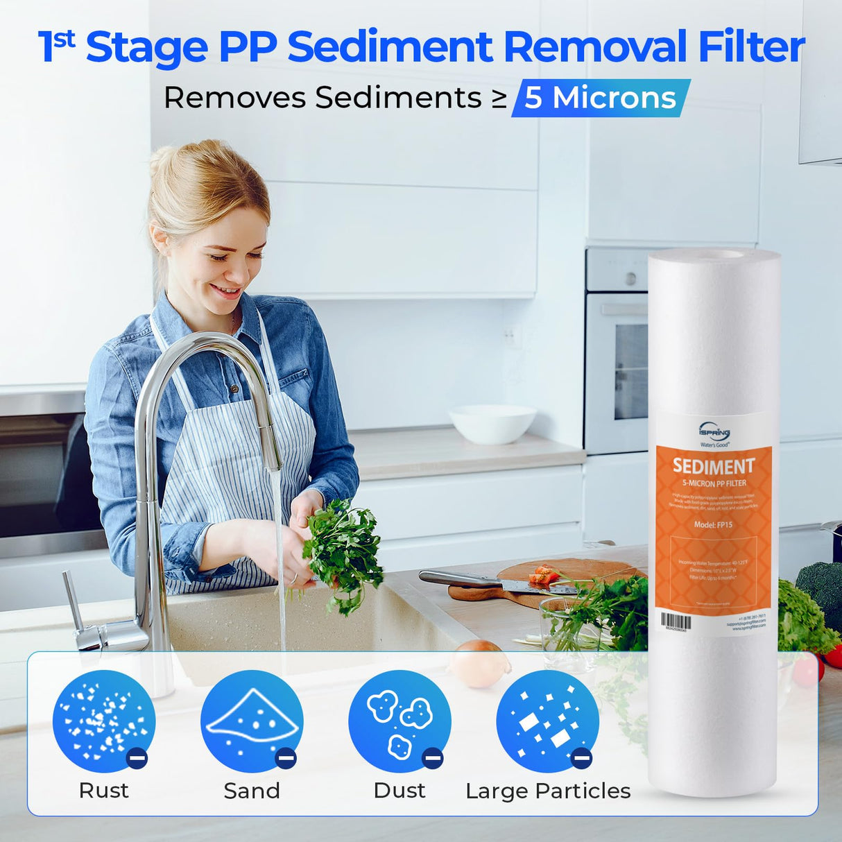iSpring F3 6-Month Prefilter Water Filter for Standard Undersink/Reverse Osmosis RO Systems