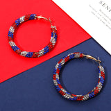 NLCAC USA Hoop Earrings Red White Blue Patriotic Resin Rhinestone Wrapped Hoop Dangle Earrings for Women(USA Round)