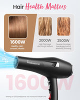 Dekuri Professional Ionic Hair Dryer AC Motor Fast Drying Salon Blow Dryer with Diffuser, Comb, Nozzle, Concentrator, for Curly and Straight Hair, 2 Speed & 3 Heat Setting, Cool Button, Black