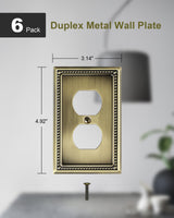 TREEWELL 6-Pack Duplex Outlet Cover Plate, Antique Brass Metal Wall Plates for Electrical Outlets, 1 Gang Receptacle Cover, Pearls Decorative Switch Plates and Outlet Covers