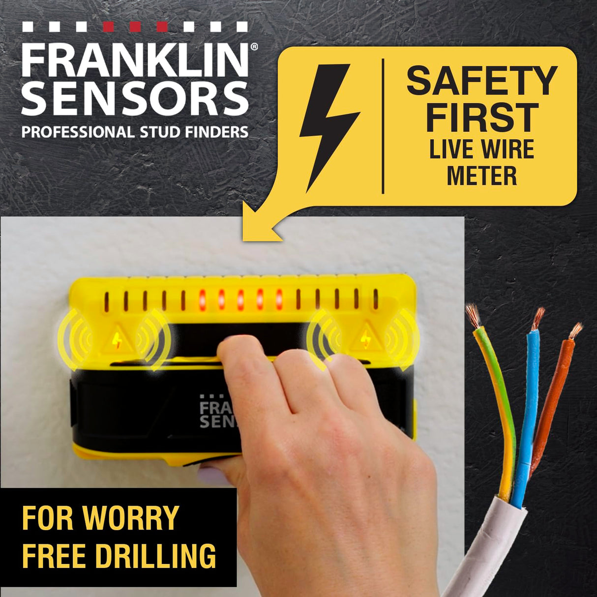 Franklin Sensors ProSensor M150/X990 Stud Finder with Live Wire Detection and 9-Sensors, Wood & Metal Stud Detector/Wall Scanner, Made in The USA