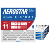 Aerostar 18x18x1 MERV 11 - 6 Count - Pleated HVAC, Furnace & Air Conditioner Filters - Removes Dust, Cold & Flu Germs, Lint, Mold, Pet Dander, Allergy-Causing Pollen, Smog & Smoke