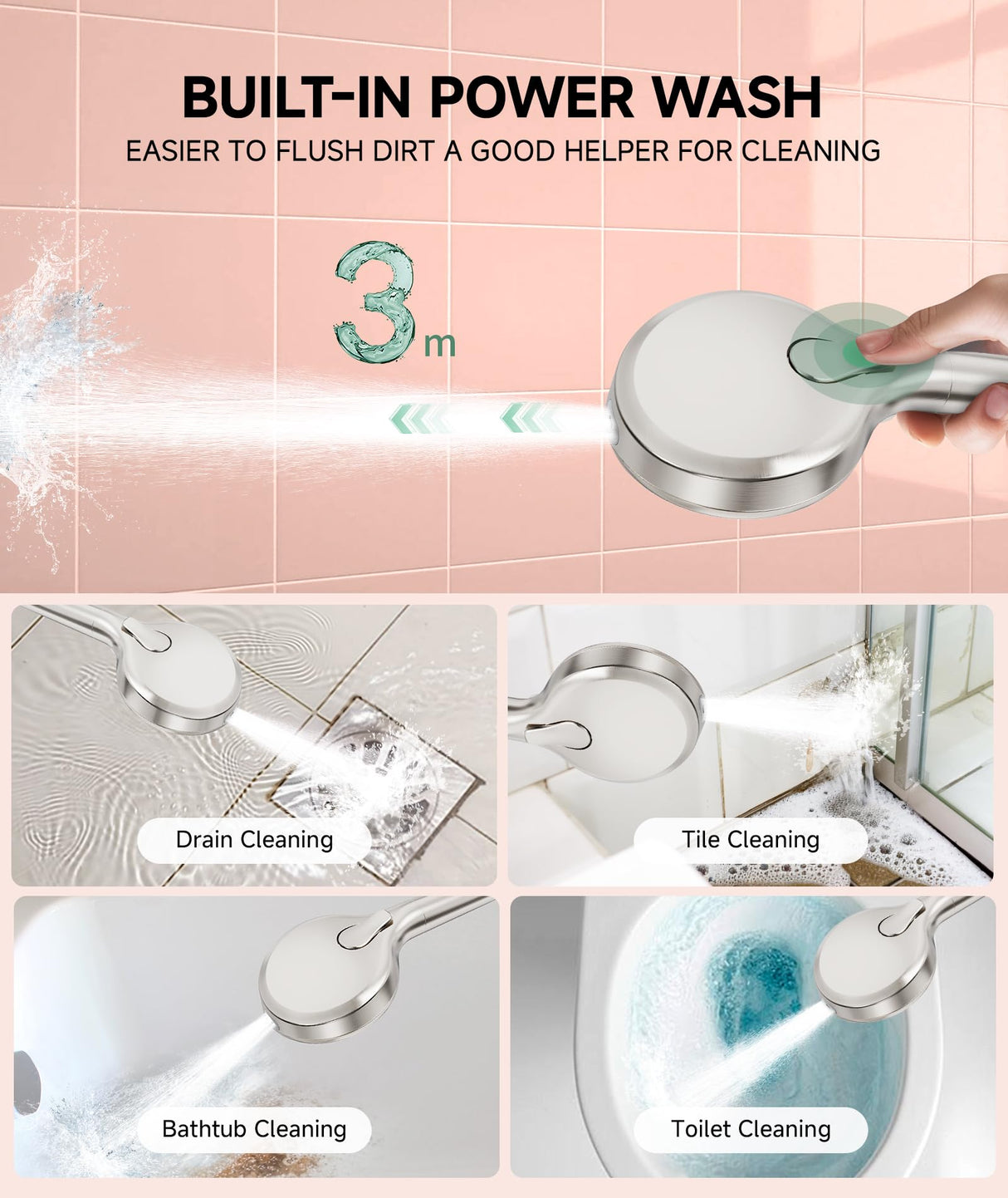 SunCleanse Filtered Shower Head with Handheld,9-Spray Setting Detachable Shower Head with 4 Filters for Hard Water - Filter Chlorine, Improve Skin and Hair Texture (4 Filters, Brushed Nickel)