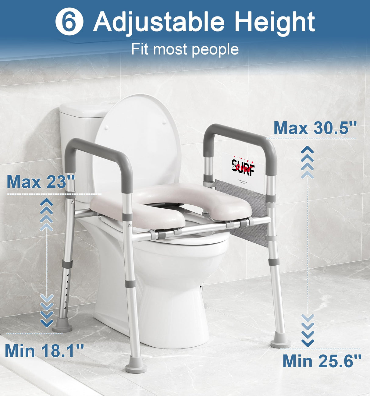 Soundfuse Toilet Seat Riser for Seniors, FSA HSA Eligible Raised Toilet Seat with Handles, Adjustable Height & Width, 400lb Handicap Elevated Toilet Seat, Fit Any Toilet