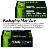 Inspire Black Nitrile Gloves HEAVY DUTY 6 Mil Nitrile Chemical Resistant Medical Cooking Cleaning Disposable Black Gloves