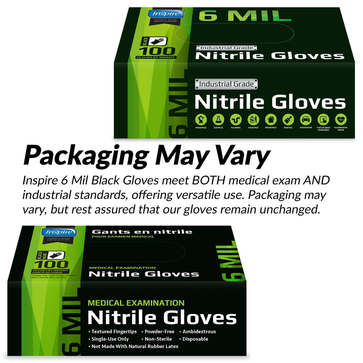 Inspire HEAVY DUTY 6Mil ORIGINAL Quality Stretch Nitrile Gloves Black Disposable Latex Free | Food, Industrial, Mechanic Tattoo (6Mil Black, Small)