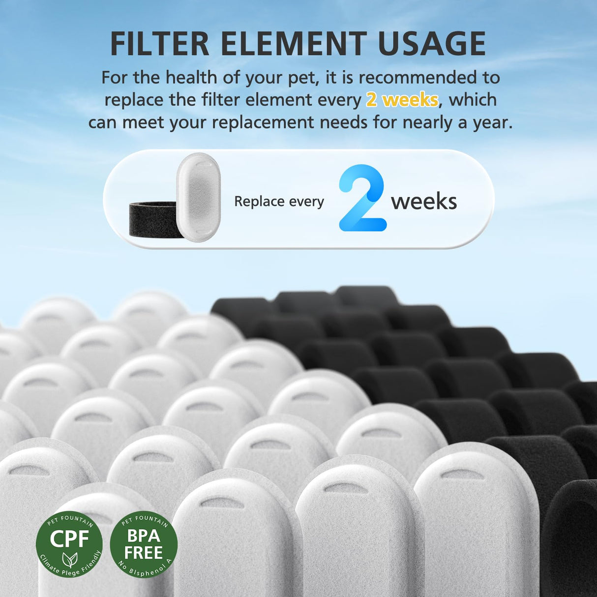 50 Pack Cat Water Fountain Filters for 108/3.2L& 67oz/2L& 4L/135oz Stainless Steel Pet Water Dispenser Cat/Dog Fountain Filter Replacement(25 Filters & 25 Sponges)