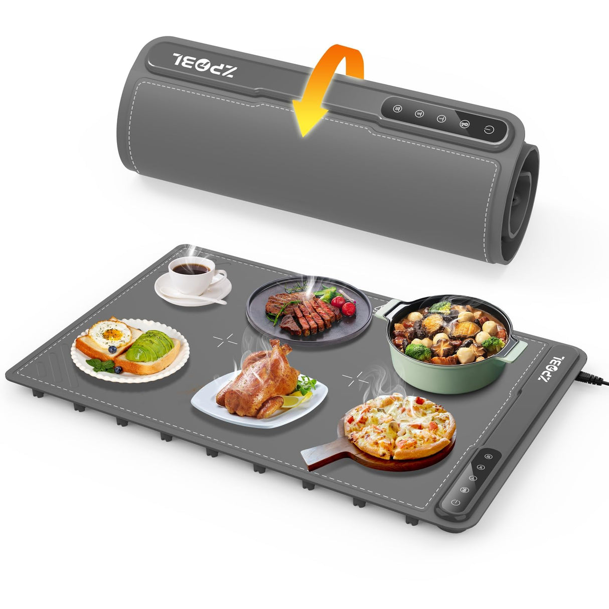 Warming Mat for Food -Electric Food Warming Tray (24"x16"), Rapid Full-Surface Heating, Portable & Rollable Versatile Food Warmer for Countertop, Perfect for Gatherings, Parties &Everyday Use(GRAY)