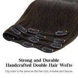 HOTBANANA Human Hair Clip in Hair Extensions, Dark Brown 120g Clip in Hair Extensions Real Human Hair Straight Remy Hair Clip in Hair Extensions 16 Inch 7pcs