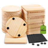 36 Pcs Unfinished Wood Coasters for Crafts,Cymuber 4 Inch Blank Wooden Coasters,Blank Coaster with Non Slip Pad for DIY Stained Painting Wood Engraving Wedding Halloween Christmas Home Decoration