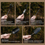 ROYTOA Garden Tool Set, 5PCS Gardening Tools, Stainless Steel Heavy Duty Hand Cultivator, Hoes, Shovel, Trowel and Weeder with Ergonomic Walnut Handle, Gardening Gifts for Women