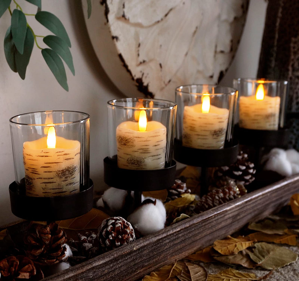 Homemory Flameless Votive Candles with Remote, 2" x 2" Birch Bark Real Wax, 400+Hour Realistic Black Wick Battery Operated Fake Candles, 6 Pack for Wedding, Party and Holiday Decoration