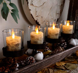 Homemory Flameless Votive Candles with Remote, 2" x 2" Birch Bark Real Wax, 400+Hour Realistic Black Wick Battery Operated Fake Candles, 6 Pack for Wedding, Party and Holiday Decoration