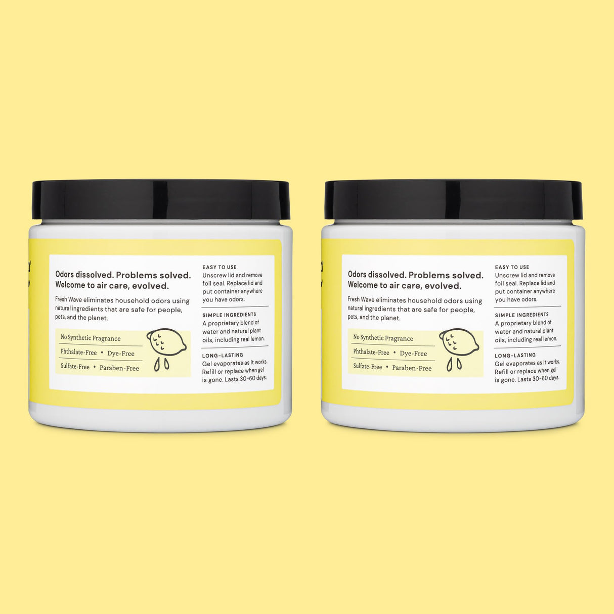 Fresh Wave Lemon Odor Removing Gel, 15 oz., Pack of 2 - Safer Odor Absorbers for Home, Natural Plant-Based Odor Eliminator, Every 15 oz. lasts 30-60 Days, For Cooking, Trash & Pets