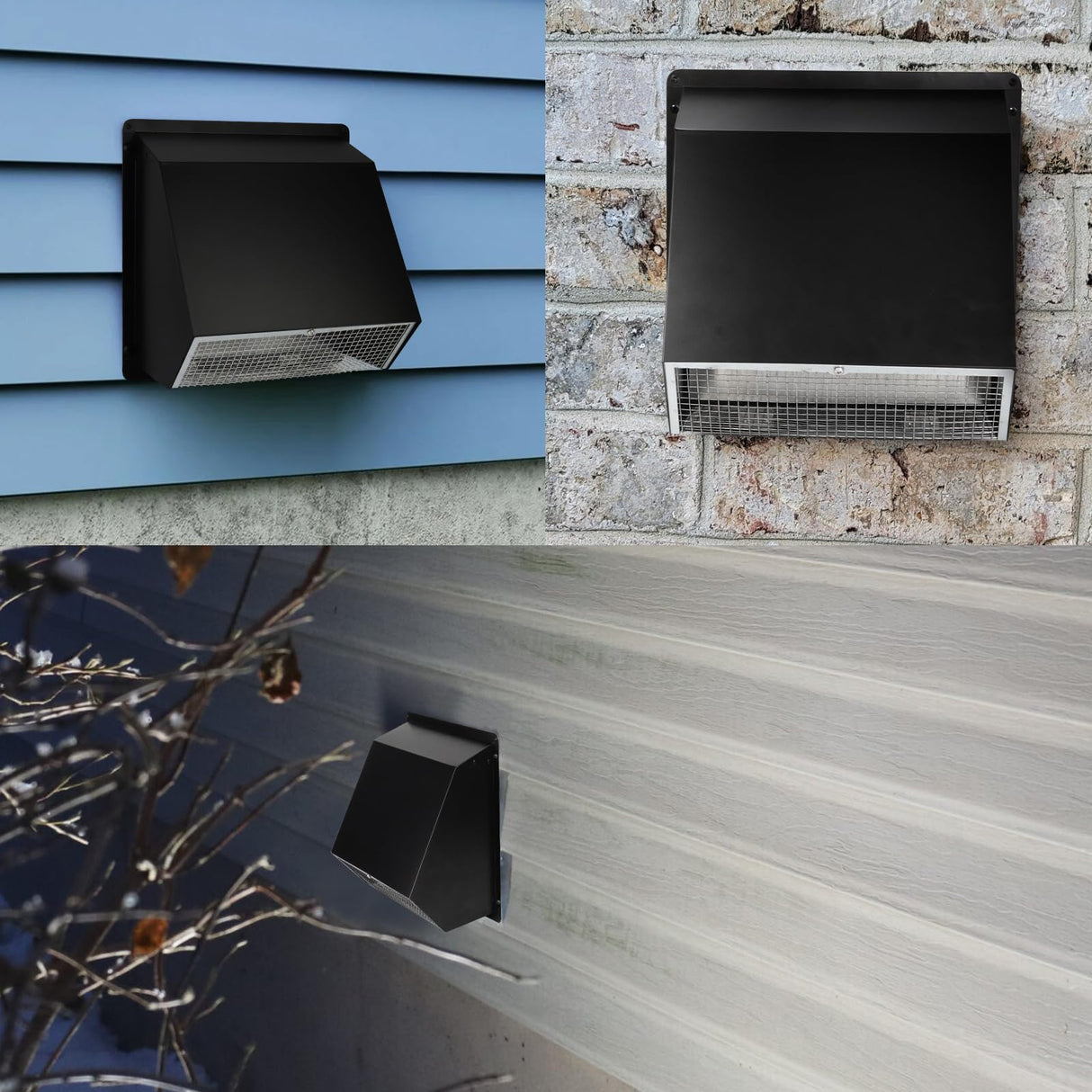 4 Inch Hooded Wall Vent with Screen and Damper,Outdoor Dryer Vent Cover for 4 inch Pipe,Wall Exhaust Vent Cover Cap External Extractor for House Ventilation&Outside Air Exhaust,Galvanized Steel,Black