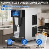 Nugget Ice Maker Countertop, 60 LBS/Day with 5LBS Storage Bin, Water Dispenser Countertop Ice Maker Machine Stainless Steel, Soft Chewable Pellet Ice Machine for Home Bar Kitchen Office, Self-Cleaning