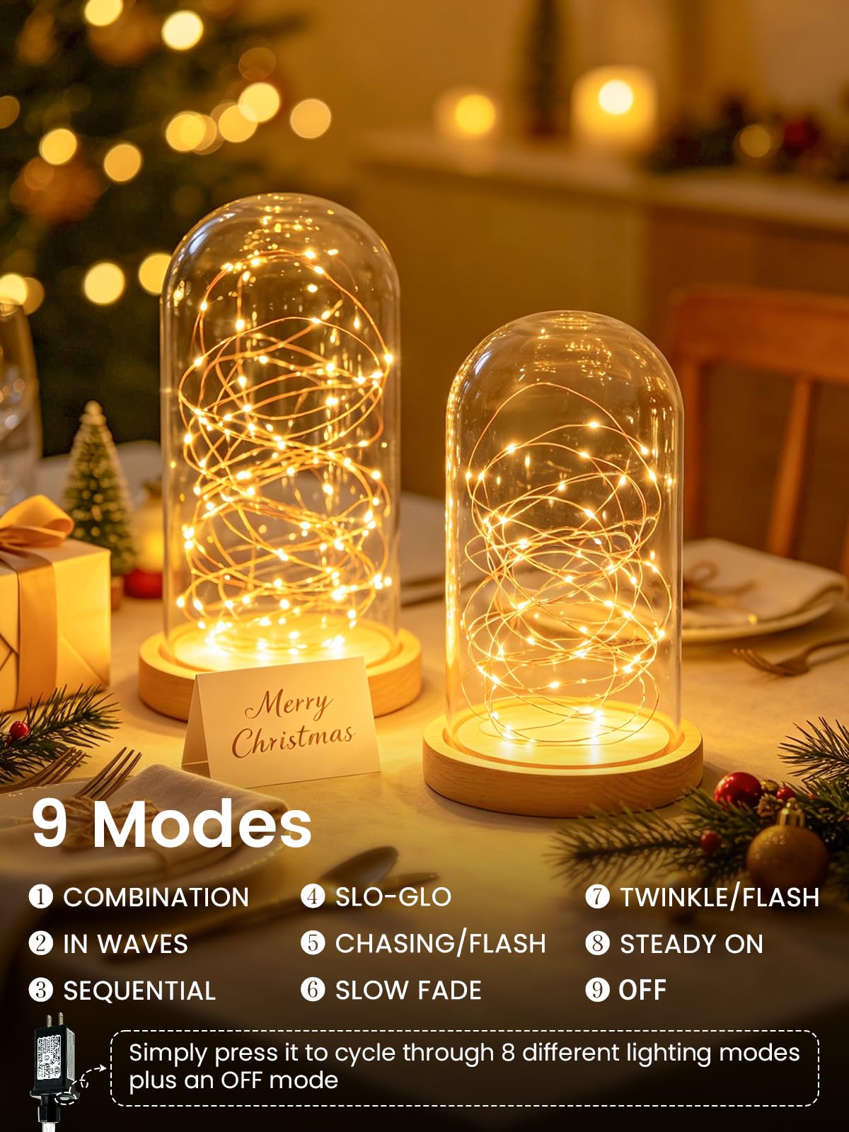 2 Pack Fairy Lights Plug in 99FT 300 LED Christmas String lights Warm White