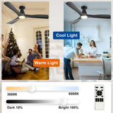 Depuley 52-Inch Ceiling Fans with Lights: Black 3 Blade Flush Mount Low Profile Ceiling Fan for Bedroom - Dimmable Indoor Outdoor Fan with Remote Control Ultra Quiet DC Motor Timer