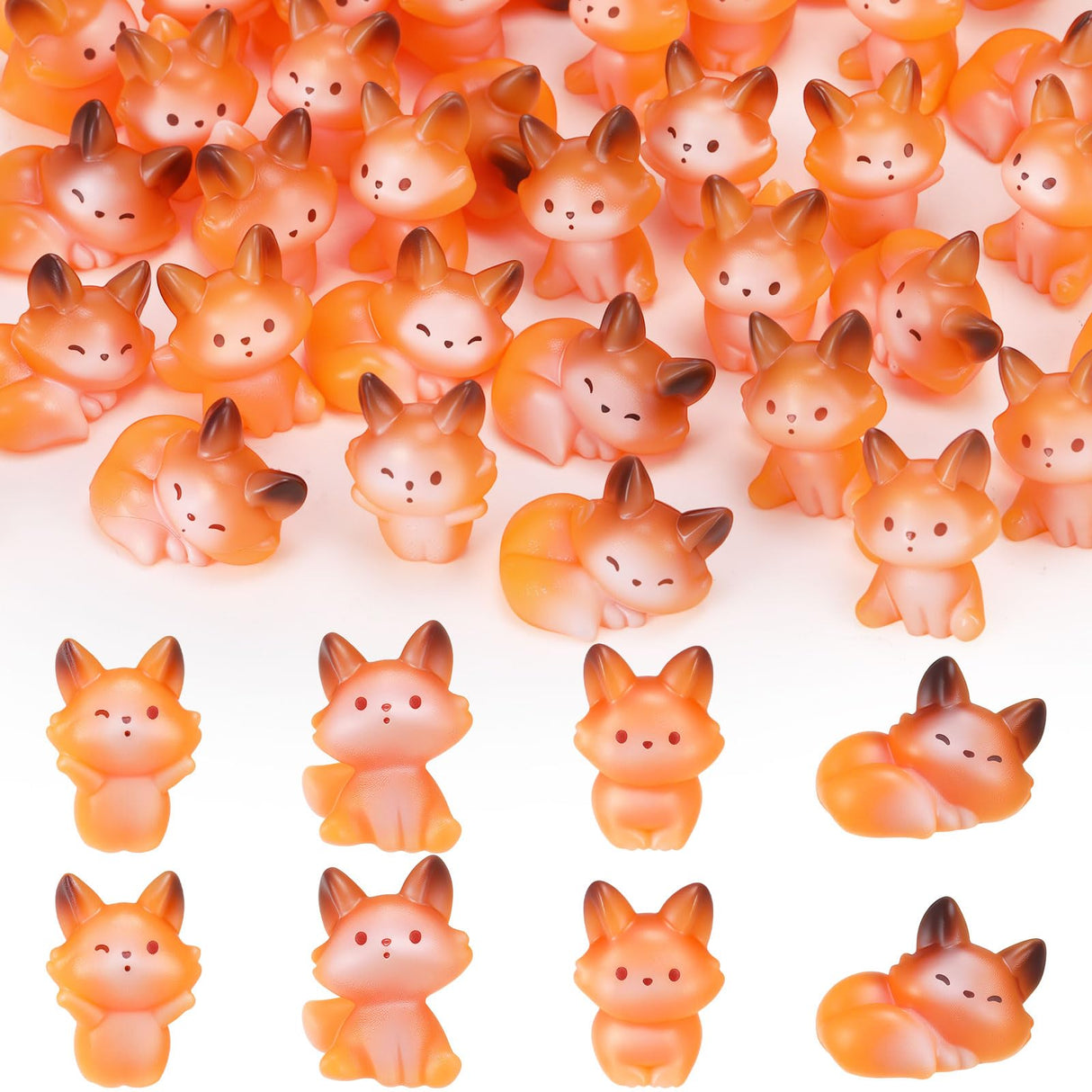 Geelin 60 Pcs Mini Resin Fox Figures Bulk Cute Miniatures Figurines Tiny Woodland Animal Tabletop Tray Statue Woodland Animals Favors for Home Desktop Landscape Dollhouse Decor Adult Gift