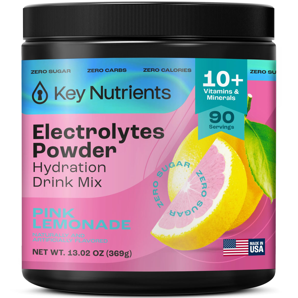 KEY NUTRIENTS Multivitamin Electrolytes Powder No Sugar - Fresh Pink Lemonade Electrolyte Powder - Endurance & Energy Supplement - Hydration Powder - No Calories - 90 Servings - Made in USA