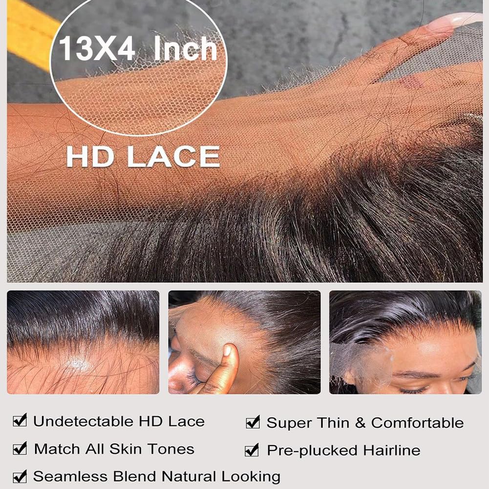 BestFun FB/27 Balayage Highlight Lace Front Wig Human Hair Pre Plucked 220% Density 24 Inch 13x4 HD Lace Brazilian Virgin Human Hair Body Wave Wig Ombre Glusless Wigs for Women Natural Hairline