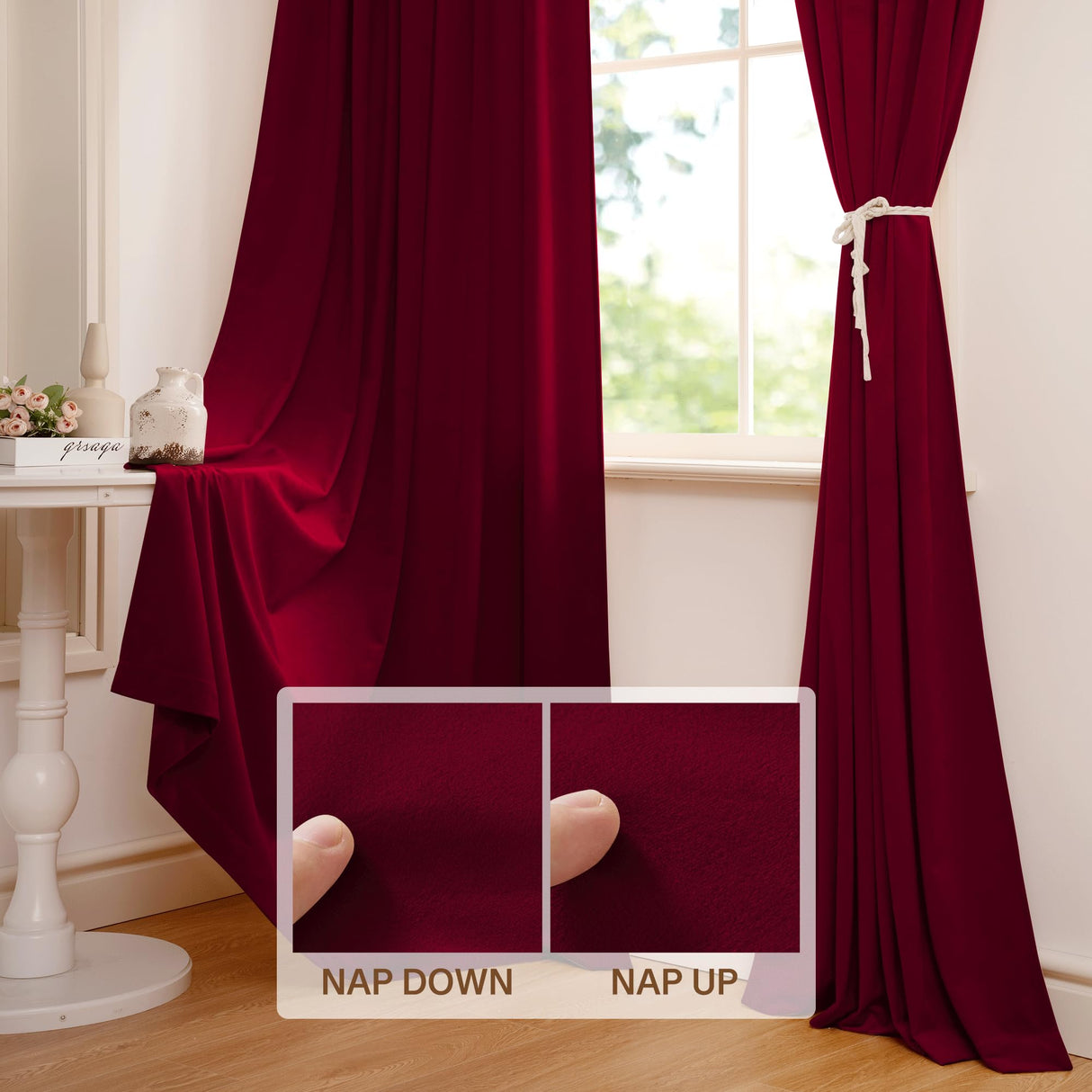 StangH Theater Red Velvet Curtains Christmas Curtains Super Soft Thermal Insulated Window Drapes 84 inches for Living Room Holiday Decorative for Master Bedroom, W52 x L84, 2 Panels