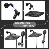 Veken 11.8 Inch Rain Shower Head with Handheld- High Pressure Dual Shower Heads with 5 Modes Handheld Spray Combo- Wide Rainfall Showerhead with Hose, Bathroom Accessories, Matte Black