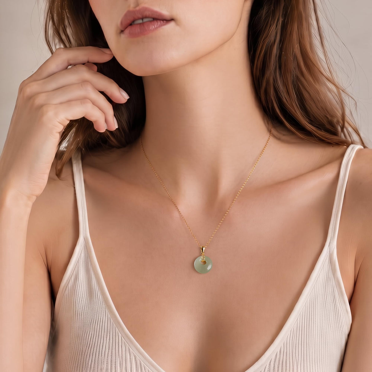 keenove 925 Silver Real Jade Necklace, Green Circle Pendant 14k Gold Plated