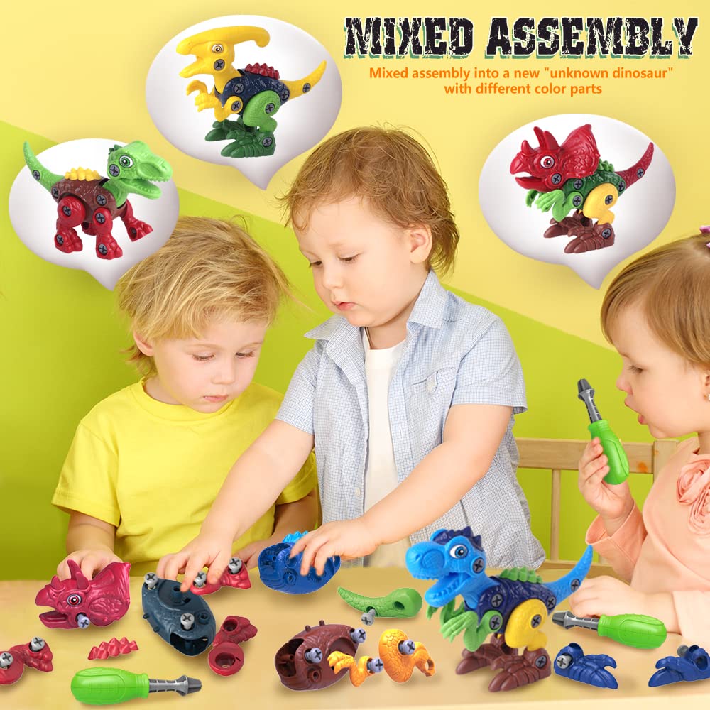 Dinosaur Toys for 3, 4, 5, 6, 7 Year Old Boys, Take Apart Toys with Electric Drill for Kids, STEM Educational Construction Building Toy, Ideal Birthday Christmas Easter Gifts, Incl Tyrannosaurus Rex