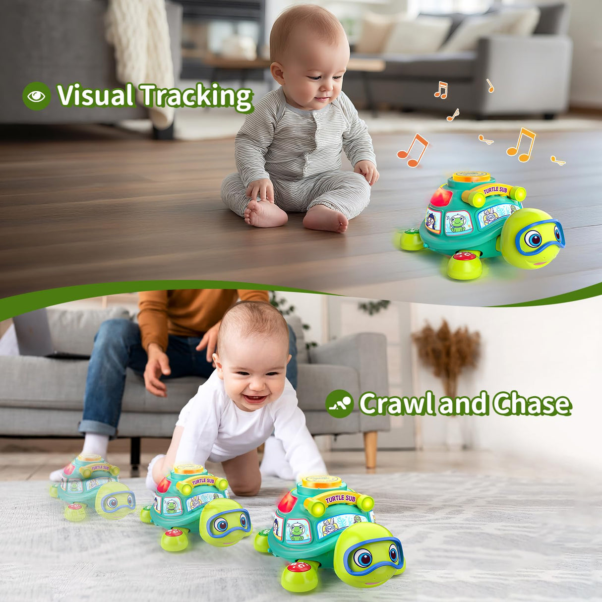 Baby Toys 6-12 Months, Musical Turtle Baby Crawling Toys 7 8 9 10 Months, Light up Infants Tummy Toy, Bilingual Educational Turtle, Gifts Present for Christmas Baby 4 5 6 12 Month