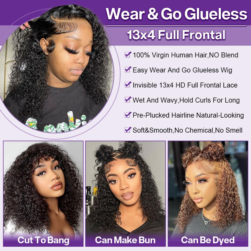 HIRIREMY Deep Wave BOB Wig Human Hair 13x4 HD Curly BOB Lace Front Wigs Human Hair Pre Plucked Wear And Go Glueless Short Curly Frontal BOB Wigs For Black Women Wet And Wavy 14 Inch