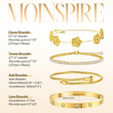 MOINSPIRE 18K Gold Plated Bracelets for Women, Stainless Steel Four Leaf Clover Tennis Nail Love Bangle Bracelets Set, Trendy Stackable Twist Cuff Bracelet Non Tarnish Jewelry Gifts Choice
