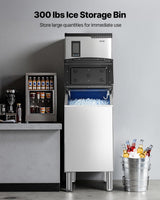 VEVOR Commercial Ice Maker Machine, 300LBS/24H Ice-Making Machine with 300LBS Stainless Steel Storage Bin, Auto Self-Cleaning Ice Maker with Touchscreen for Bar Cafe Restaurant Business Commercial