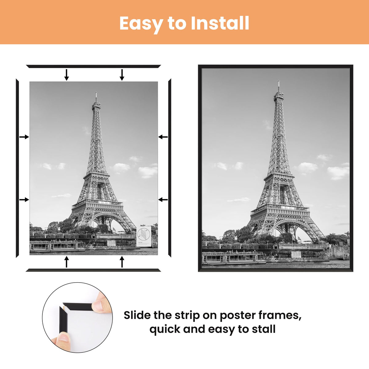 upsimples 27x40 Poster Frame, Easy Slide-In Assembly, Black, 3 Pack