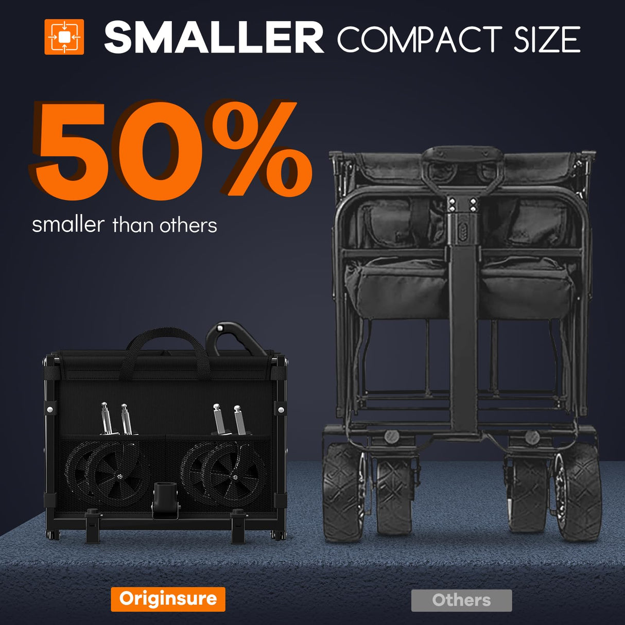Originsure 100L Portable Collapsible Wagon Cart, 360lbs Heavy Duty, Black