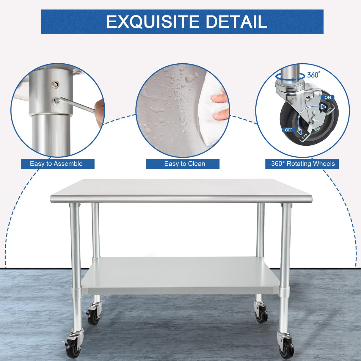 HARDURA Stainless Steel Table with Wheels 30 x 36 Inches Casters NSF Heavy Duty Commercial Prep Table with Undershelf and Galvanized Legs for Food Prep