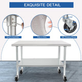 HARDURA Stainless Steel Table with Wheels 30 x 36 Inches Casters NSF Heavy Duty Commercial Prep Table with Undershelf and Galvanized Legs for Food Prep