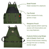 Extra Gardening Apron Waterproof Cross Back Apron Women, 600D Polyester Heavy Duty Men Apron Harvest Bag, Over 30% Larger Than Standard Models, Adjustable Straps and Large Quick Release Pockets Green