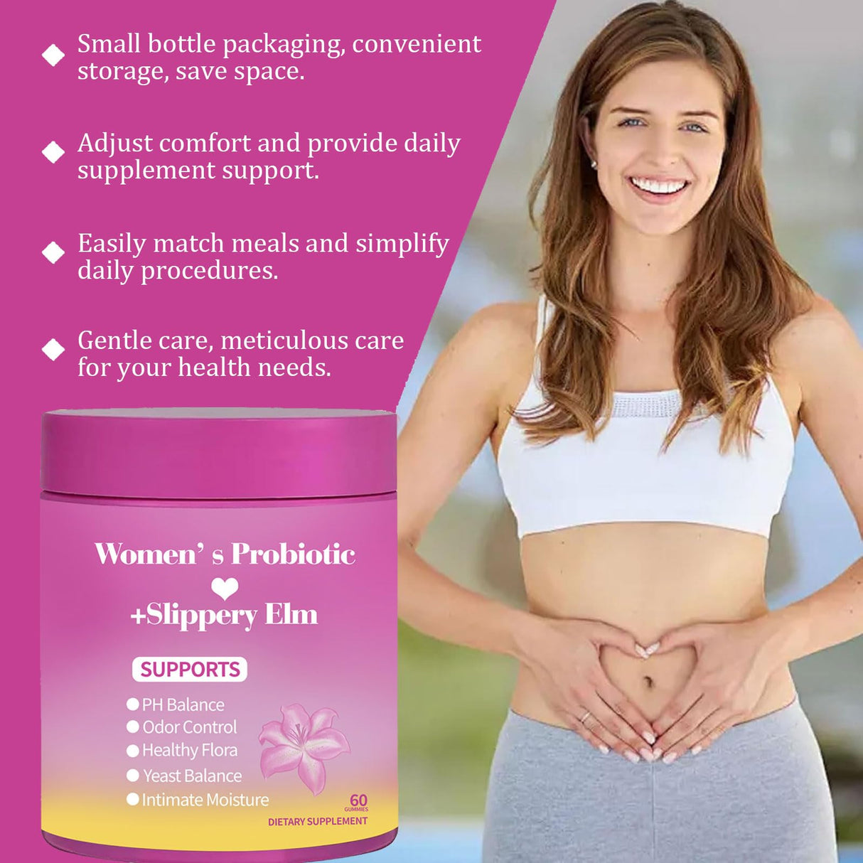 MILIZHIWU Feminine Probiotics Gummies for Women - Supports PH Balance, Gut Health & Immune System with Slippery Elm, Prebiotics & Lactobacillus Blend, Pineapple Flavor, 60 Gummies