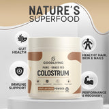 GoodLiving Grass Fed Colostrum Powder for Immune Support, Gut Health, Muscle Support & Wellness - Grass Fed Colostrum for Women & Men, Natural IgG Pure Whole Colostrum, Unflavored, 60 Servings