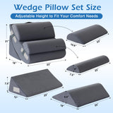 Ahpmeoa 6PCS Orthopedic Bed Wedge Pillow Set for Sitting up in Bed, Memory Foam Post Surgery Pillow for Back Pain Relief, Back Support Pillow for Acid Reflux Relief, GERD, Anti Snoring (Plush Grey)
