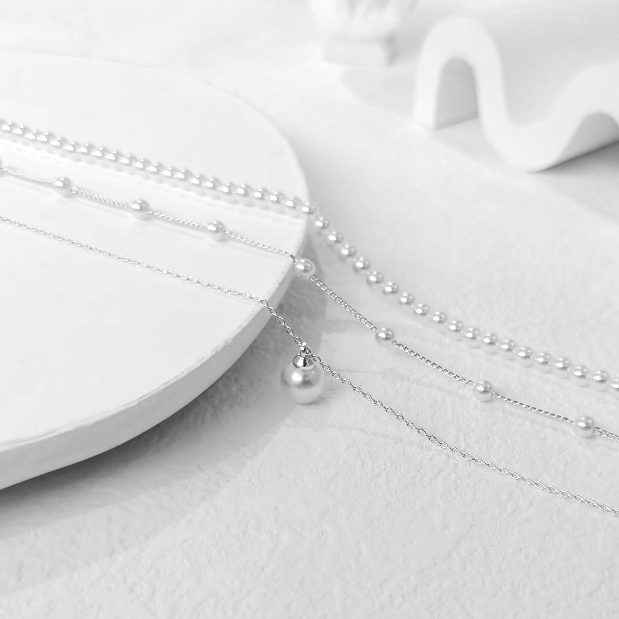 Zeffy Layered Silver Pearl Necklaces for Women Silver Plated Dainty Layered Tiny Single Pearl Choker Trendy Cute Silver Necklace Stack Wedding Jewelry Sets for Women Bridesmaid Gifts