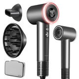 Hair Dryer with Diffuser, Professional High-Speed Blow Dryer, Negative Ionic Hair Dryers for Women, 110,000 RPM Fast Drying, 5 Temps & 3 Speeds, with HD Digital Screen & Carrying Case, Gray
