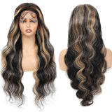 30 Inch 1B/27 13x6 Balayage Highlight Ombre Body Wave Lace Front Wigs Human Hair Honey Blonde Colored Lace Frontal Glueless Wigs Human Hair Pre Plucked for Women with Baby Hair