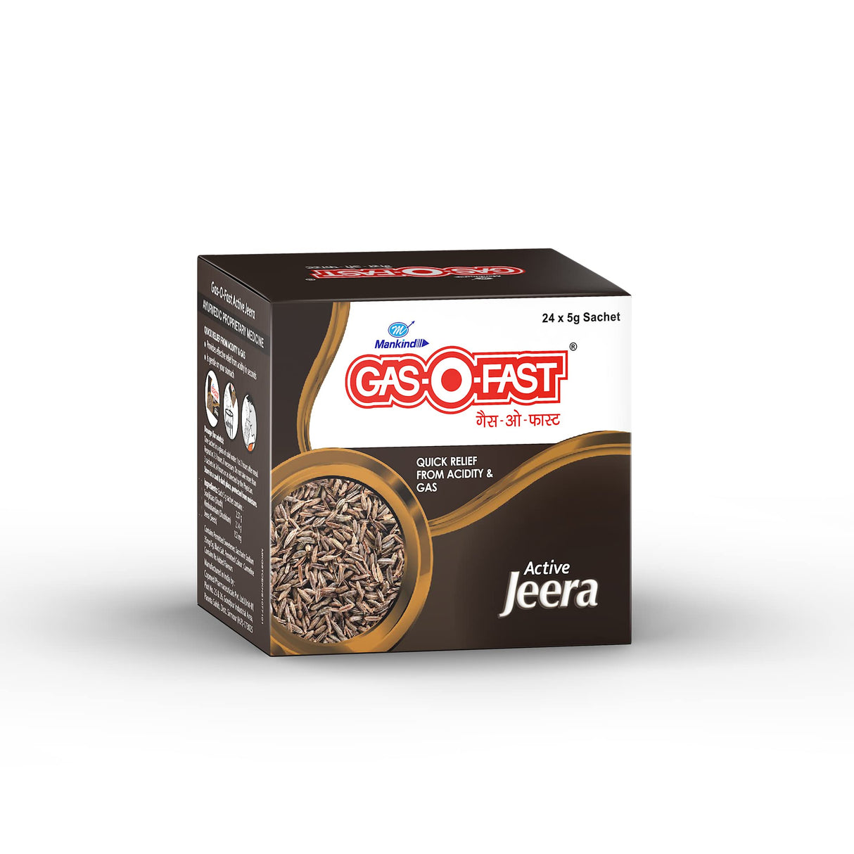 MANKIND CONFETTIWOW Mankind Gas-O-Fast for Relieving Acidity, Active Jeera- 5 g Sachet (Pack of 24)